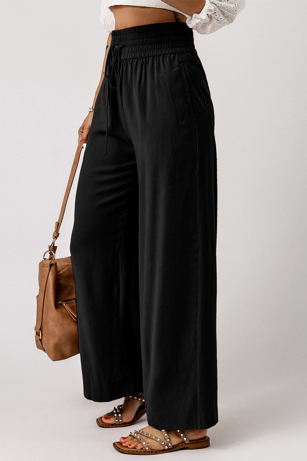 Kenzie Drawstring Elastic Waist Casual Wide Leg Pants