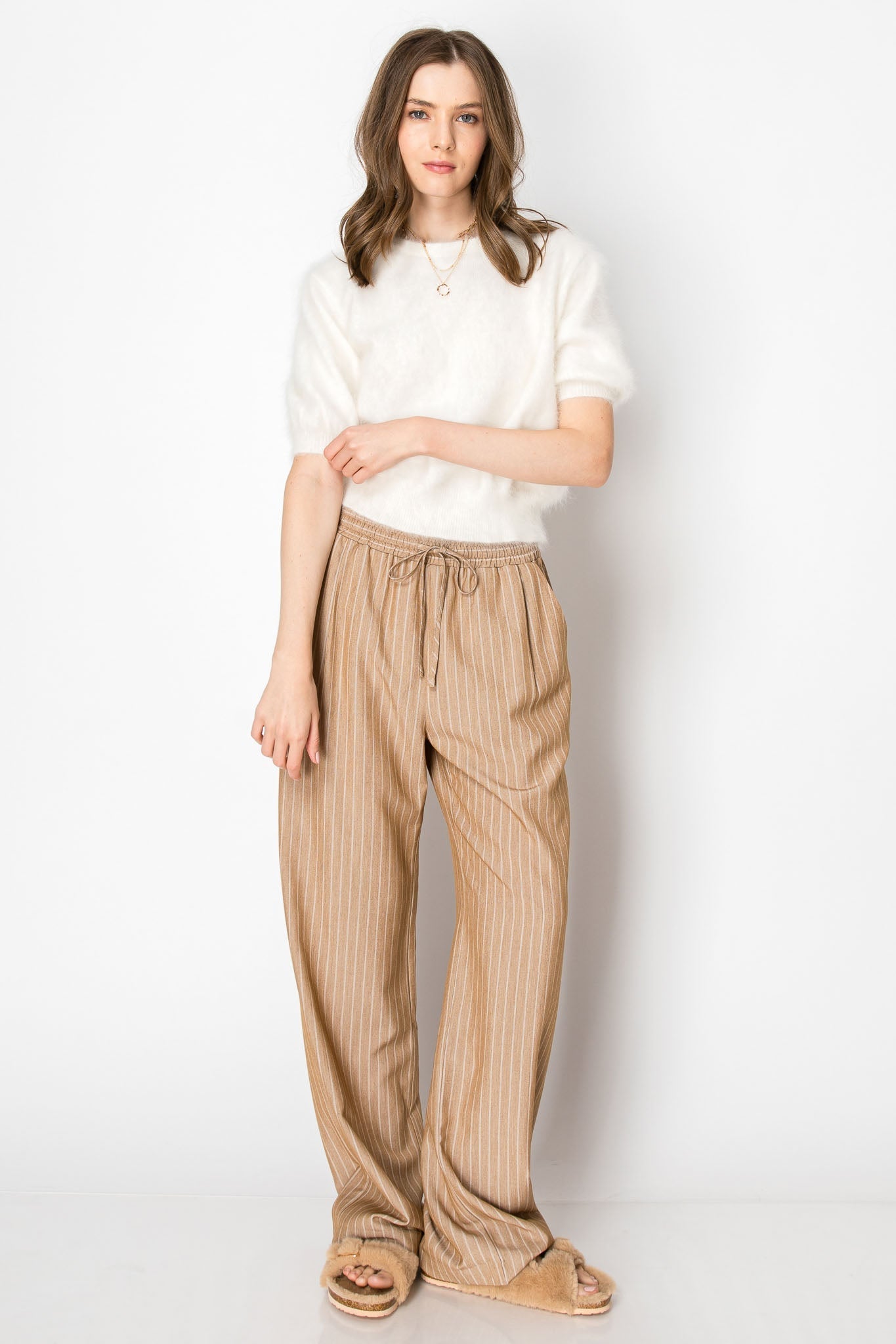 Pin Stripe Wide Leg Office Trousers