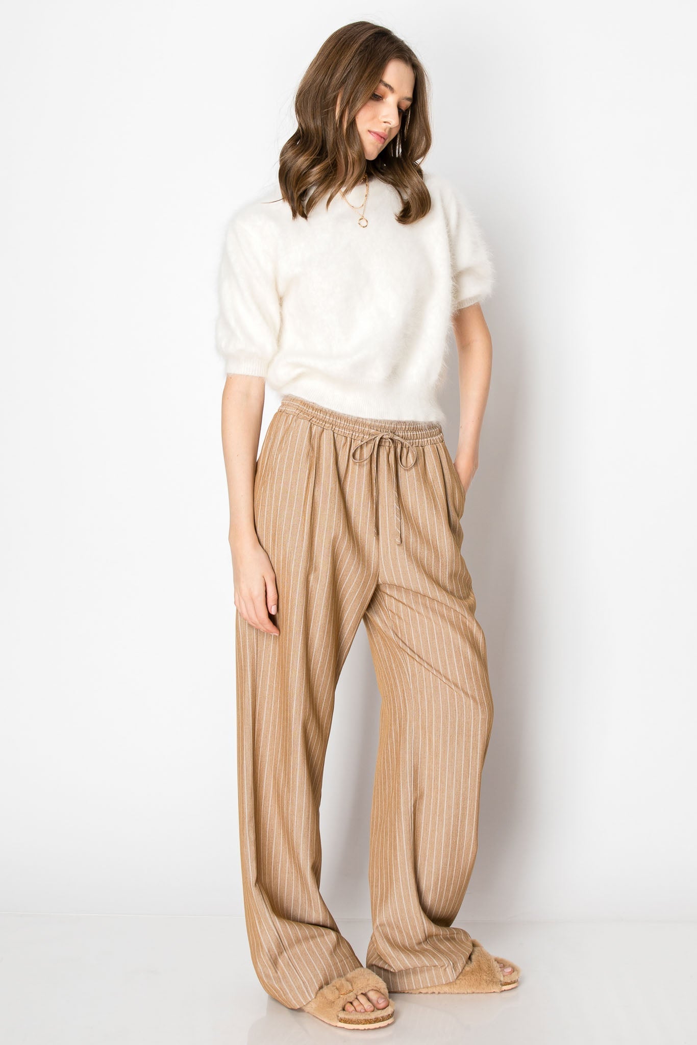 Pin Stripe Wide Leg Office Trousers