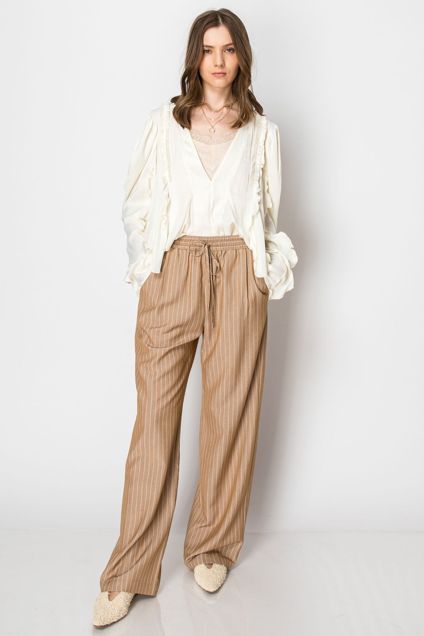 Pin Stripe Wide Leg Office Trousers