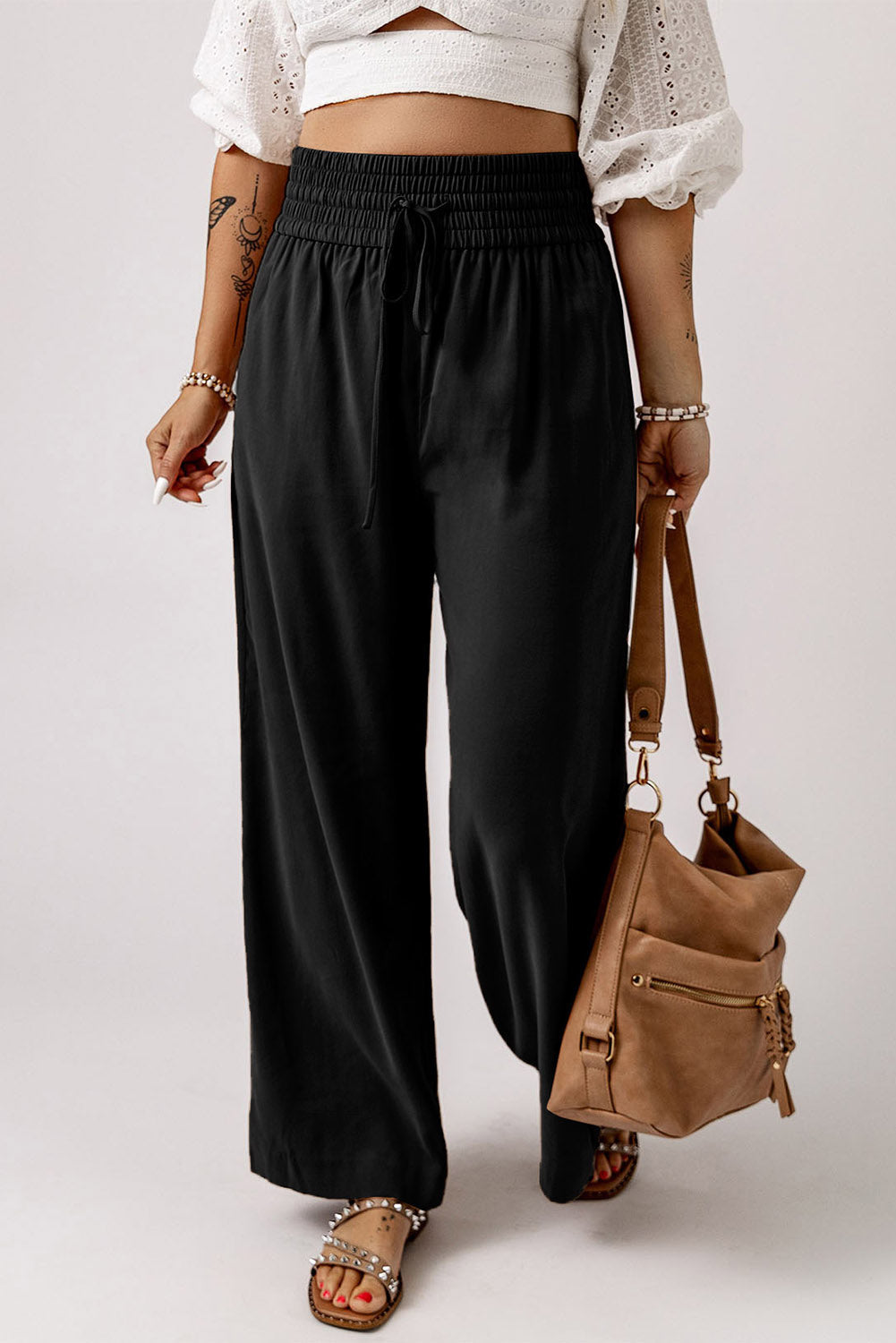 Kenzie Drawstring Elastic Waist Casual Wide Leg Pants