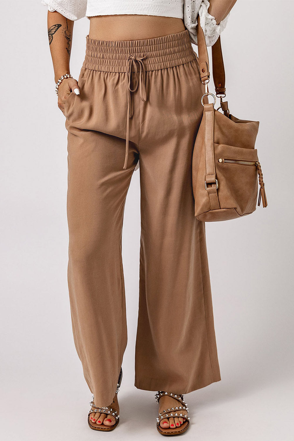 Kenzie Drawstring Elastic Waist Casual Wide Leg Pants