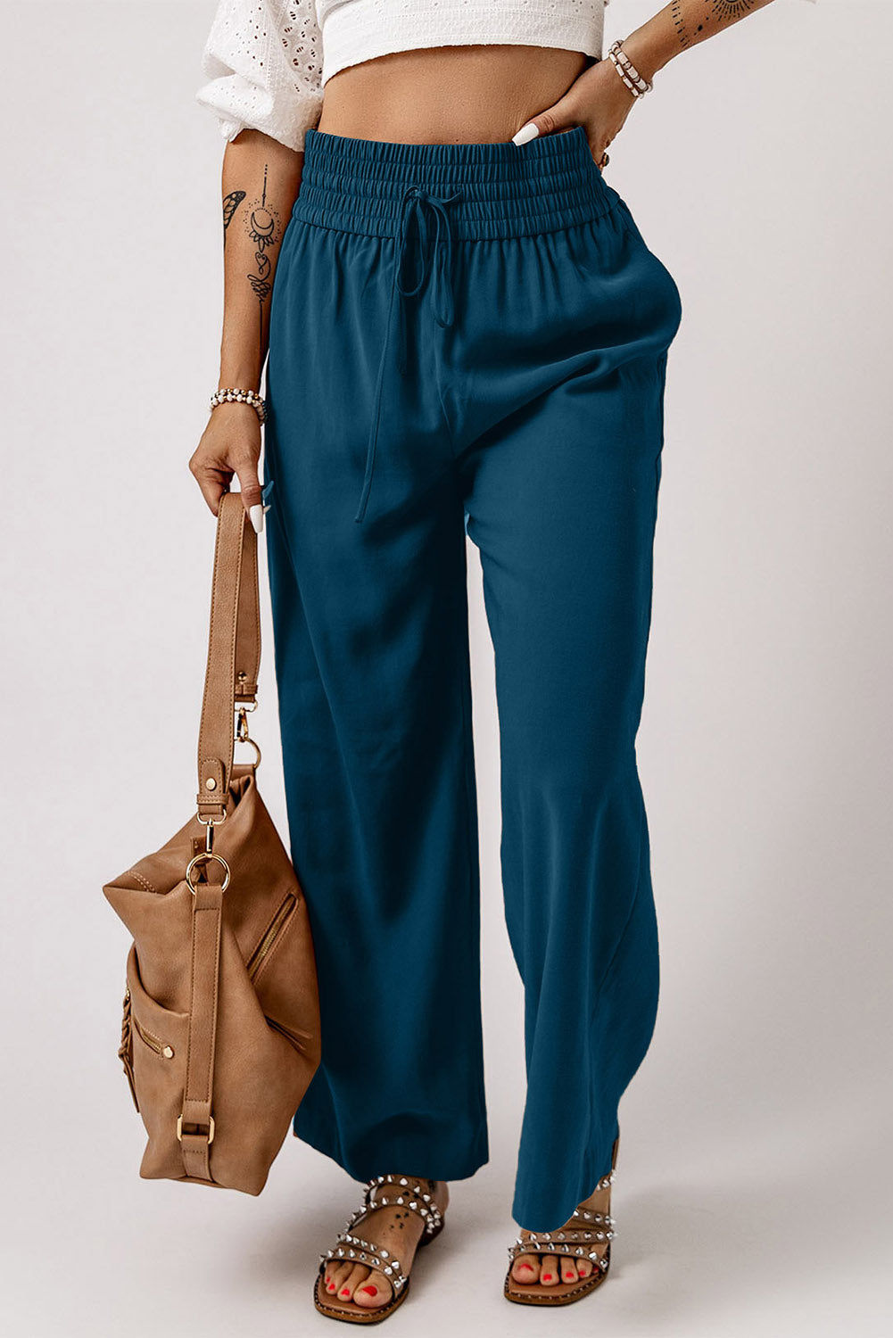 Kenzie Drawstring Elastic Waist Casual Wide Leg Pants